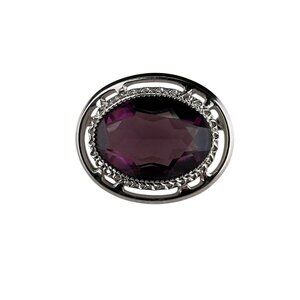 Danecraft Sterling Silver Oval Brooch Purple Stone Fancy Filigree Design Rare